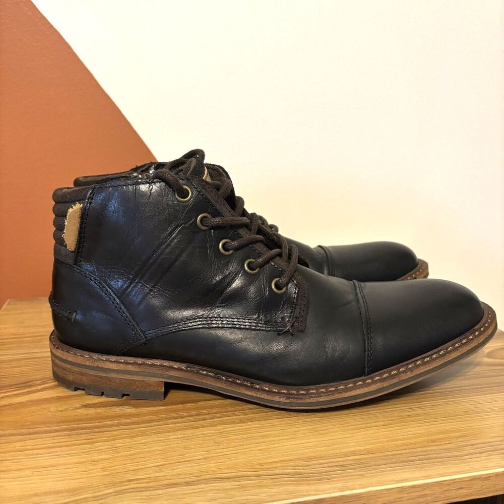 Bull Boxer Holten Leather Boots Men’s 7 Black Lace Up Zip Chukka Handcrafted